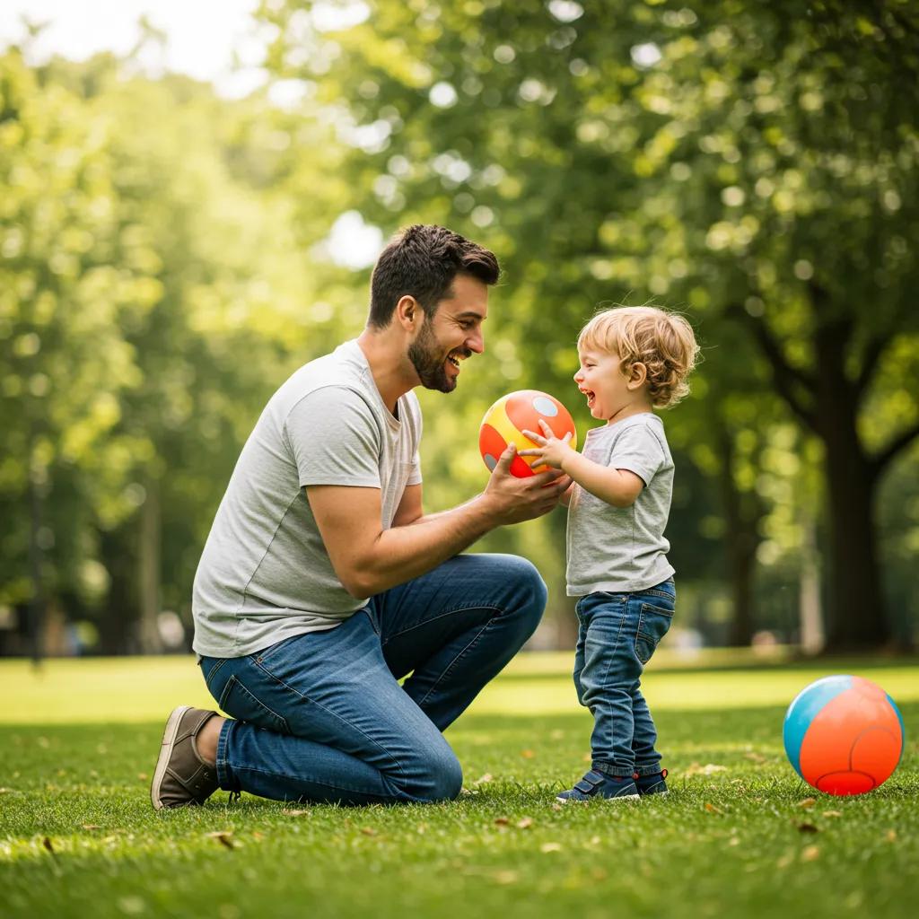 Father and child playing in a park, emphasizing nurturing relationships in custody discussions