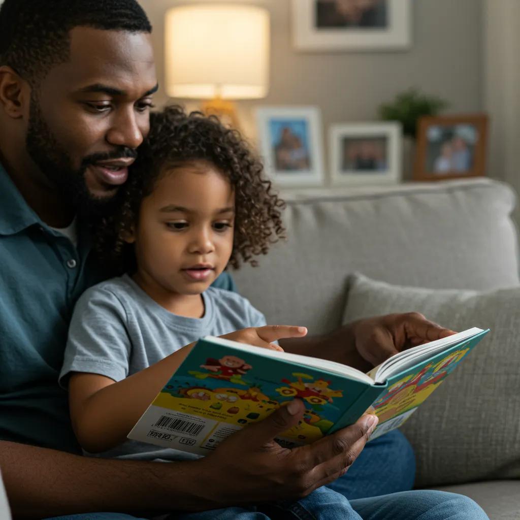 Father and child engaged in reading together, emphasizing the significance of parental involvement in custody considerations.