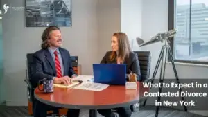 Attorneys Aaron Shapiro and Amanda Shaffer discussing a case in their office